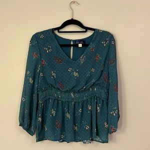 Dark Teal Swiss Polka Dot Peplum Blouse